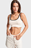 Kadın Bej Renk s5-105 Süper Esnek Kumaş Crop Fit Askılı Sporcu Büstiyer