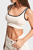 Kadın Bej Renk s5-105 Süper Esnek Kumaş Crop Fit Askılı Sporcu Büstiyer
