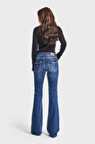 Kadın Mavi Renk 2w5-5 SLN05 Midrise Flare Fit Esnek Kumaş İç Boy 83cm Denim Jean