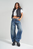 Kadın Kot Rengi 2w5-32 Baggy Balon Fit Kemer Detaylı İç Boy 81cm Tasarım Denim Jean