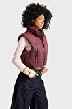 Kadın Bordo Renk w5-35 Şişme İçi Dolgulu Sıfır Kol Yandan Cepli Crop Şişme Yelek