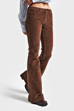 Kadın Açık Kahve 26w5-42 Flare Fit İnce Fitilli Velvet Esnek Kumaş Pantolon