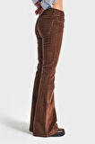 Kadın Açık Kahve 26w5-42 Flare Fit İnce Fitilli Velvet Esnek Kumaş Pantolon