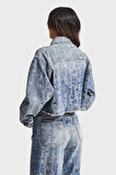 Kadın Kot Rengi 4w5-32 Crop Straight Fit Özel Kumaş Tasarım Denim Ceket