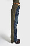 Kadın Haki Kot Rengi 2w5-31 Loose Fit Kadife Denim Kumaş Tasarım Denim Jean