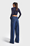 Kadın İndigo Renk 2w5-7 Süper Palazzo Fit Dökümlü Kumaş Denim Jean