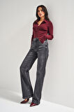 Kadın Füme Renk 2w5-1 Straight Fit Yüksek Bel Esnek Elastan Kumaş Denim Jean