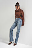 Kadın Kot Rengi 4w5-32 Düşük Bel Straight Fit %100 Koton Denim Jean