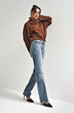 Kadın Kot Rengi 4w5-32 Düşük Bel Straight Fit %100 Koton Denim Jean