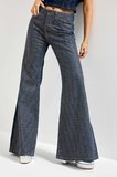 Kadın T.Kot Rengi T-1w5-7 Flare Fit Önü Parlak Taşlı Özel Tasarım Denim Jean