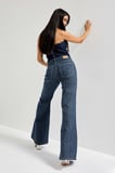 Kadın T.Kot Rengi T-1w5-7 Flare Fit Önü Parlak Taşlı Özel Tasarım Denim Jean
