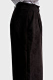 Kadın Siyah Renk w5-1 Süper Palazzo Fit Pileli Kalın Fitilli Velvet Kadife Kumaş Pantolon