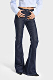 Kadın İndigo Renk 7w5-50 Flare Fit Viskon Elastan Kumaş Denim Jean