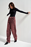 Kadın Bordo 4w5-151 Skater Fit Özel Kumaş Tasarım Denim Jean