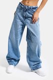 Kadın Mavi 4s6-4 Straight Fit Kemer Detaylı Özel Tasarım Denim Jean