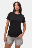 Kadın Siyah s6-1 Bisiklet Yaka Organik Koton T-Shirt