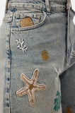 Kadın Kot Rengi 4s6-65 Nakışlı Özel Tasarım Bermuda Denim Şort