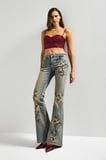 Kadın T.Kot Rengi 4s6-91 Midrise Flare Fit Özel Nakış Desenli Elastan Kumaş Denim Jean