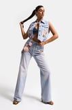 Kadın Kot Rengi 4s6-89 Straight Fit Gül ve Nakış Detaylı Özel Tasarım Denim Jean