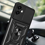 Samsung Galaxy A06 ile Uyumlu Kılıf Magnetik Standlı Kamera Korumalı Sürgülü Kapak