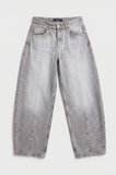 Kadın Gri 4s6-158 Low Rise Baggy Fit Kemer Detaylı Bol Kesim Denim Jean