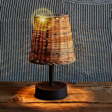 Bambu & Rattan Masa Lambası Dekoratif Kahve Ayaklı Güneş Enerjili Solar Lamba Aydınlatma 24x14cm