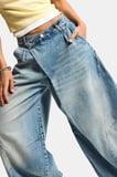 Kadın Kot Rengi 4s6-32 Süper Baggy Fit Kemer Detaylı Özel Tasarım Denim Jean