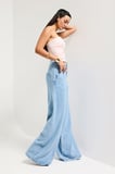 Kadın Mavi 1s6-3 Süper Palazzo Fit Viskon Özel Kumaş Dökümlü Denim Jean