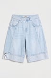 Kadın Ice Renk 4s6-3 Baggy Fit Maxi Boy Özel Tasarım Denim Bermuda Şort