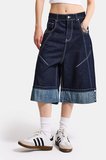 Kadın İndigo Selvedge 7s6-50 Baggy Fit Maxi Boy Özel Tasarım Denim Bermuda Şort