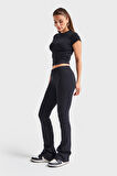 Kadın Siyah s5-1 Slim Fit Süper Esnek Kumaş Flare Fit Pantolon