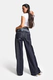 Kadın İndigo Selvedge 7s6-50 Süper Baggy Fit Nakışlı Tasarım Denim Jean