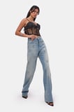 Kadın T.Kot Rengi T-4s6-32 Straight Fit Parlak Taşlı Özel Tasarım Denim Jean