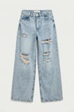 Kadın Kot Rengi T-12s6-32 Süper Baggy Orta Bel Parlak Taşlı Özel Tasarım Denim Jean