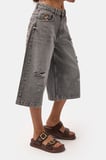 Kadın Füme 12s6-13 Baggy Fit Maxi Denim Tasarım Bermuda Şort