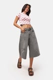 Kadın Füme 12s6-13 Baggy Fit Maxi Denim Tasarım Bermuda Şort