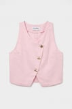 Kadın Pembe 6s6-98 Crop Özel Tasarım Organik Keten Yelek