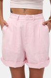 Kadın Pembe 6s6-98 Mom Relax Fit Organik Keten Kumaş Şort