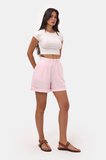 Kadın Pembe 6s6-98 Mom Relax Fit Organik Keten Kumaş Şort