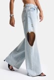 Kadın Ice T-12s6-3 Süper Baggy Fit Kalp Detaylı Tasarım Denim Jean