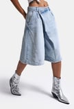 Kadın Kot Rengi 4s6-3 Süper Baggy Fit Maxi Bermuda Tasarım Denim Jort
