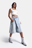 Kadın Kot Rengi 4s6-3 Süper Baggy Fit Maxi Bermuda Tasarım Denim Jort