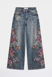 Kadın Tint 4w6-8 Palazzo Fit Özel Çiçek Nakış Tasarım Denim Jean