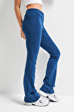 Kadın İndigo Renk s5-53 Slim Fit Süper Esnek Kumaş Flare Fit Pantolon