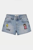 Kadın Mavi 4s6-32 Mini Mom Nakış Desenli Tasarım Denim Şort