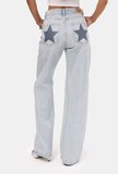 Kadın Ice T-4s6-3 Straight Fit Parlak Taşlı Özel Tasarım Denim Jean