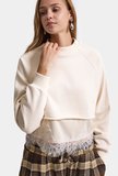 Kadın Bej w6-105 Dantel Detaylı Bol Kesim Tasarım Sweatshirt