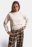 Kadın Bej w6-105 Dantel Detaylı Bol Kesim Tasarım Sweatshirt