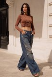 Kadın T.Kot Rengi 10w6-8 Palazzo Fit Süper Bol Kesim Denim Jean