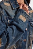 Kadın Kot Rengi 10w6-8 Kemer Boy Oversize Özel Tasarım Denim Ceket